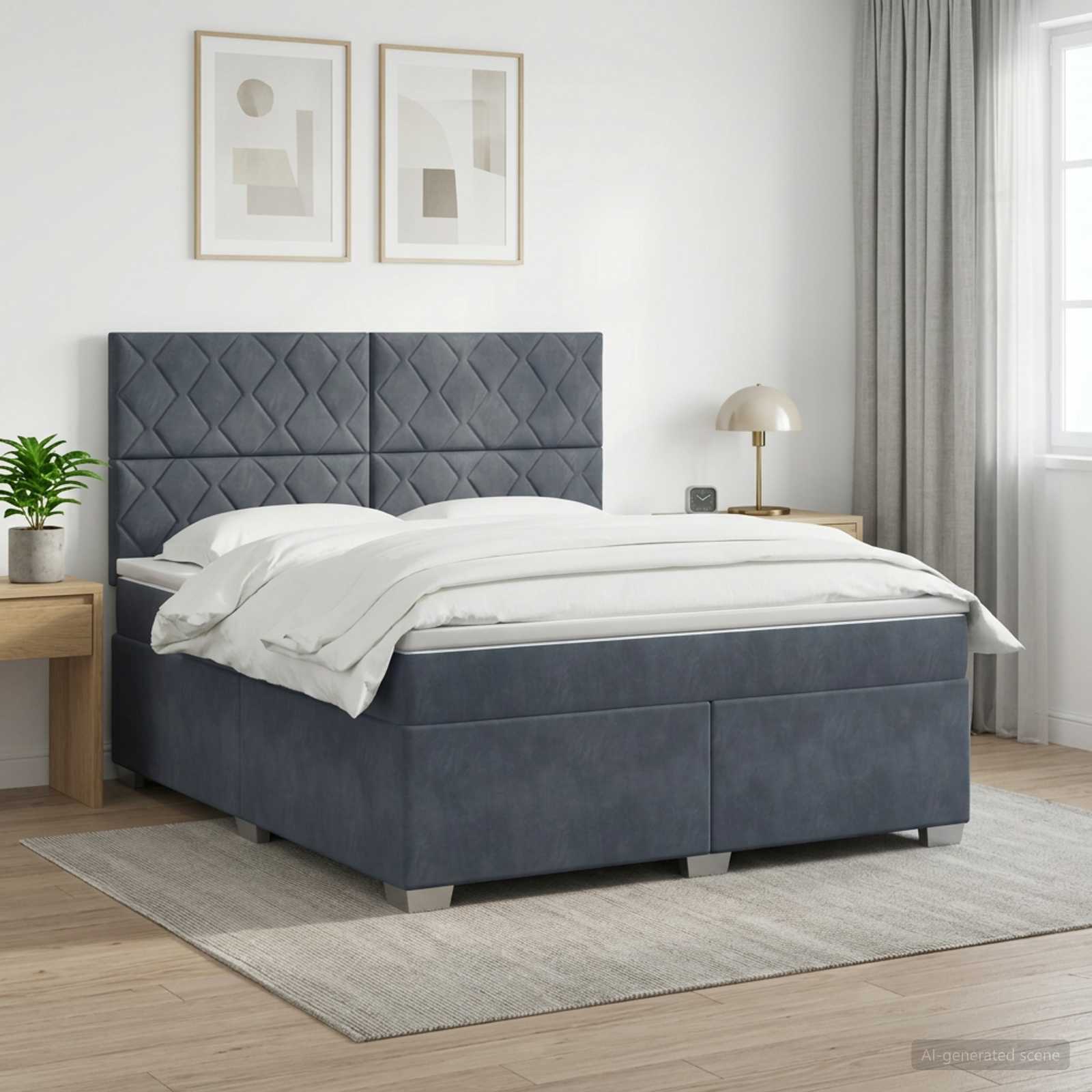 Boxspringbett mit Matratze Dunkelgrau 140 x 190 cm Samt