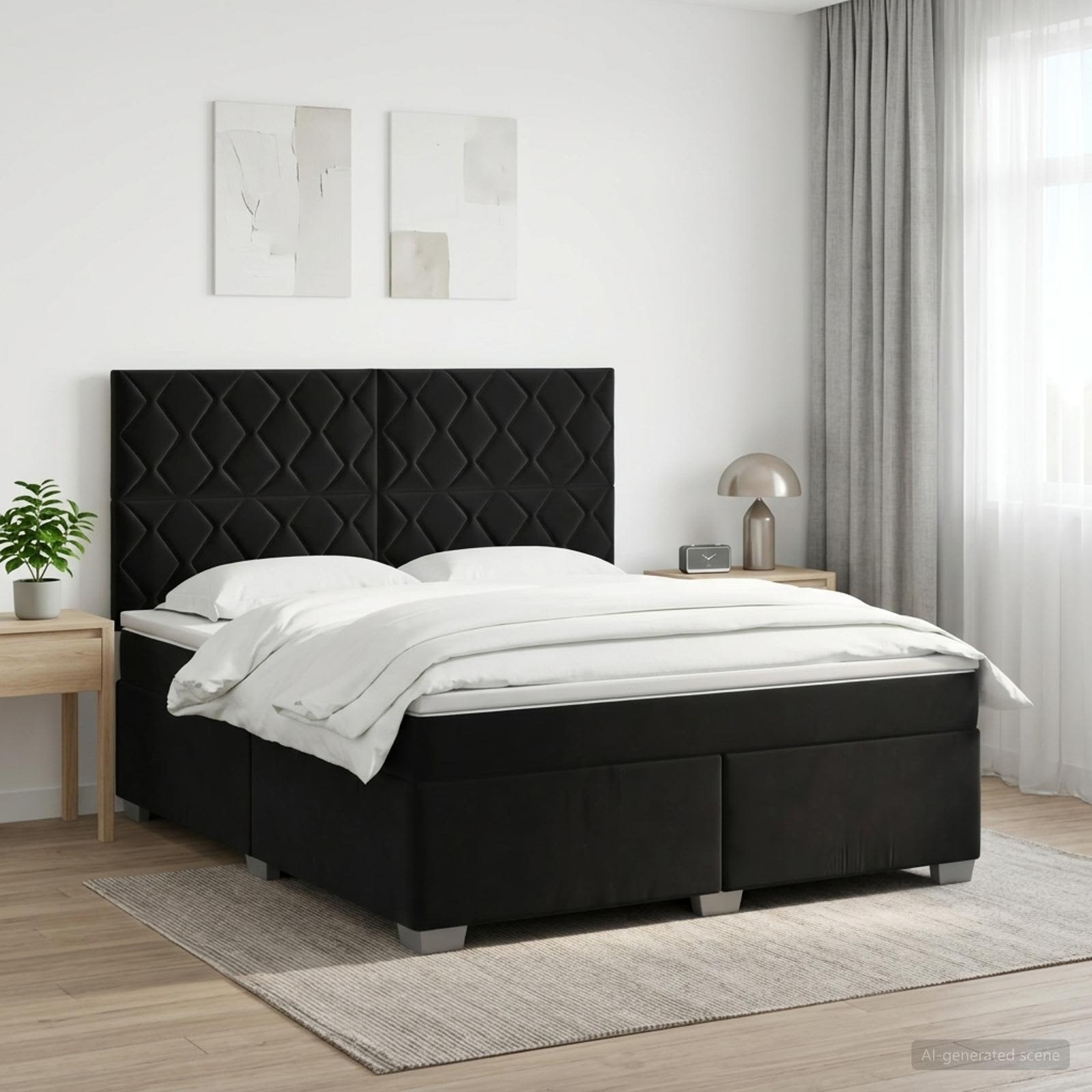 Boxspringbett mit Matratze Schwarz 140 x 200 cm Samt