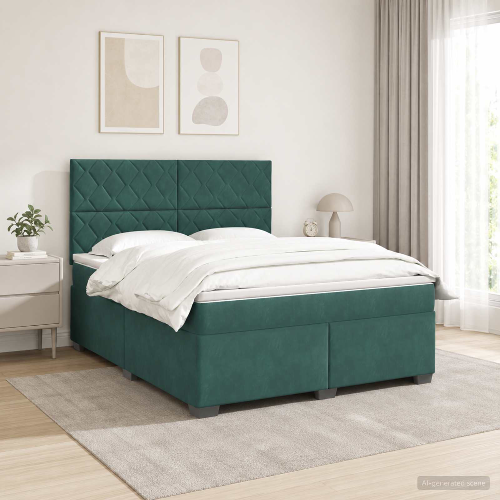 Boxspringbett mit Matratze Dunkelgrün 140 x 200 cm Samt