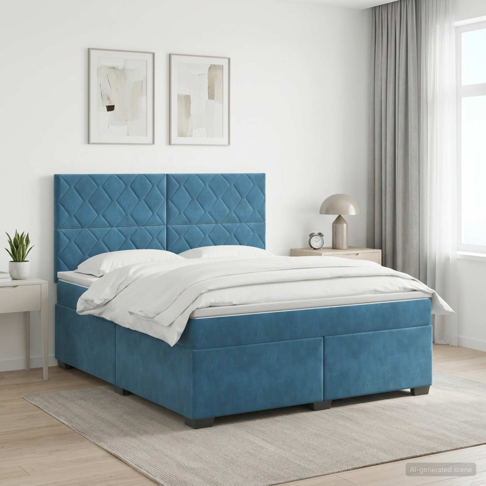 Boxspringbett mit Matratze mit Kopfteil Blau 140 x 190 cm Samt