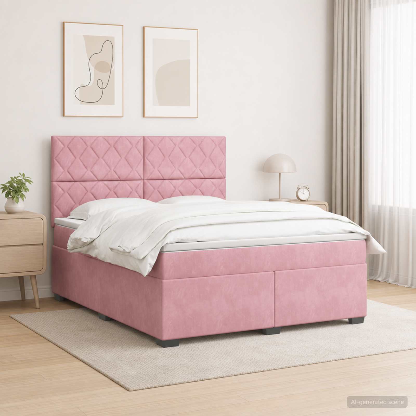 Boxspringbett mit Matratze mit Kopfteil Rosa 140 x 200 cm Samt