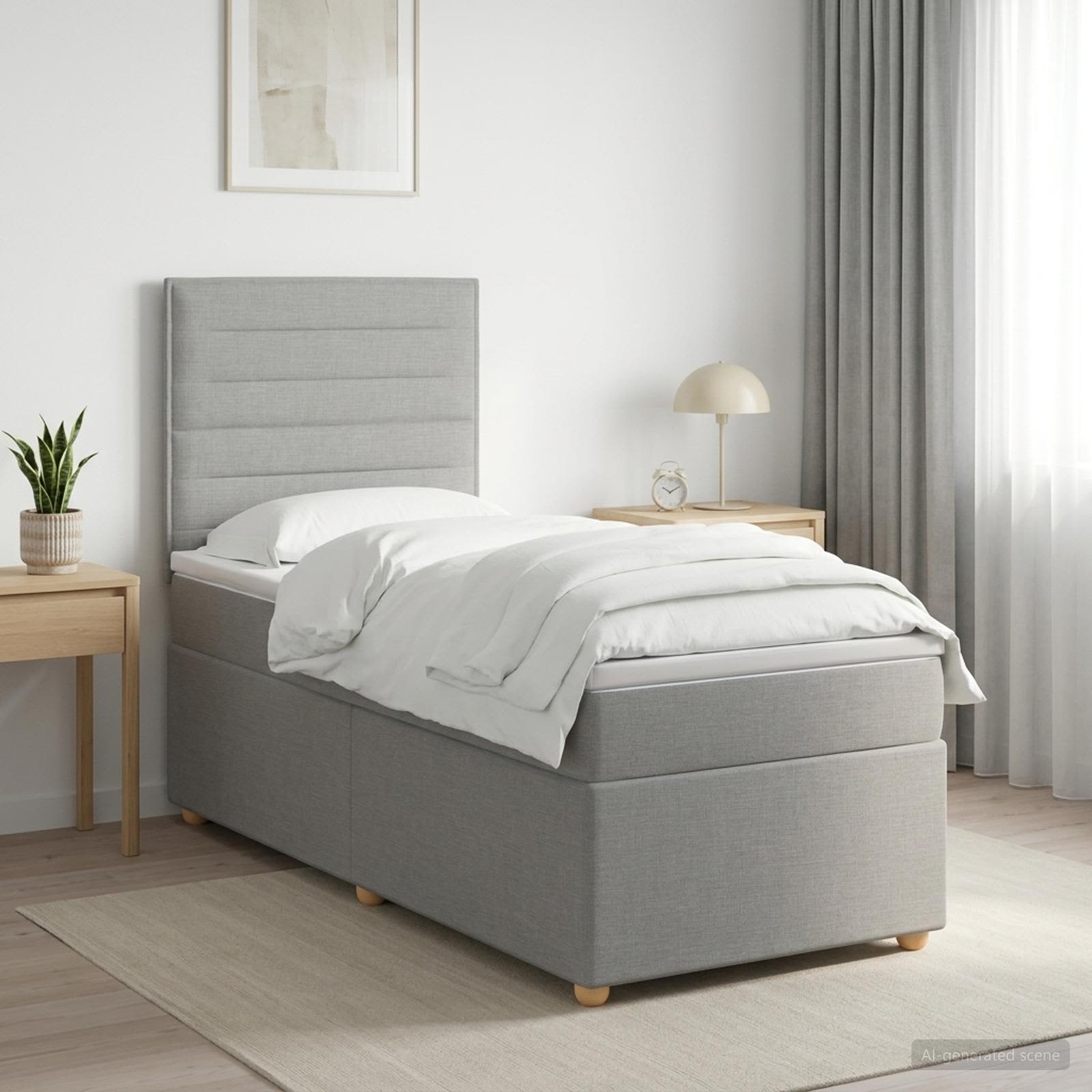 Boxspringbett mit Matratze Hellgrau 80 x 200 cm Stoff
