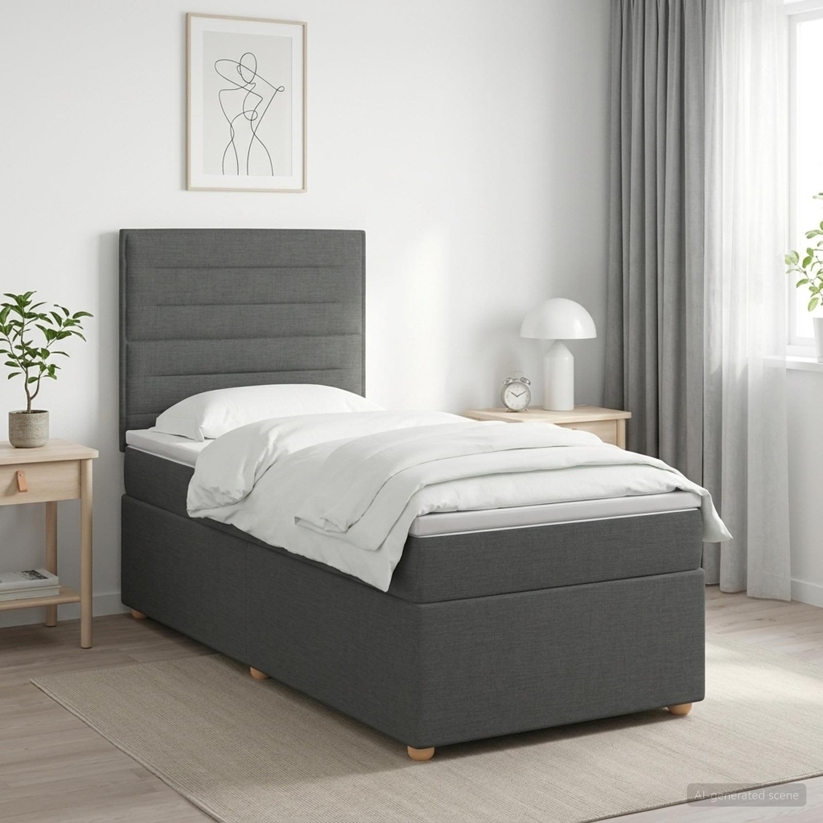 Boxspringbett mit Matratze Dunkelgrau 100 x 200 cm Stoff