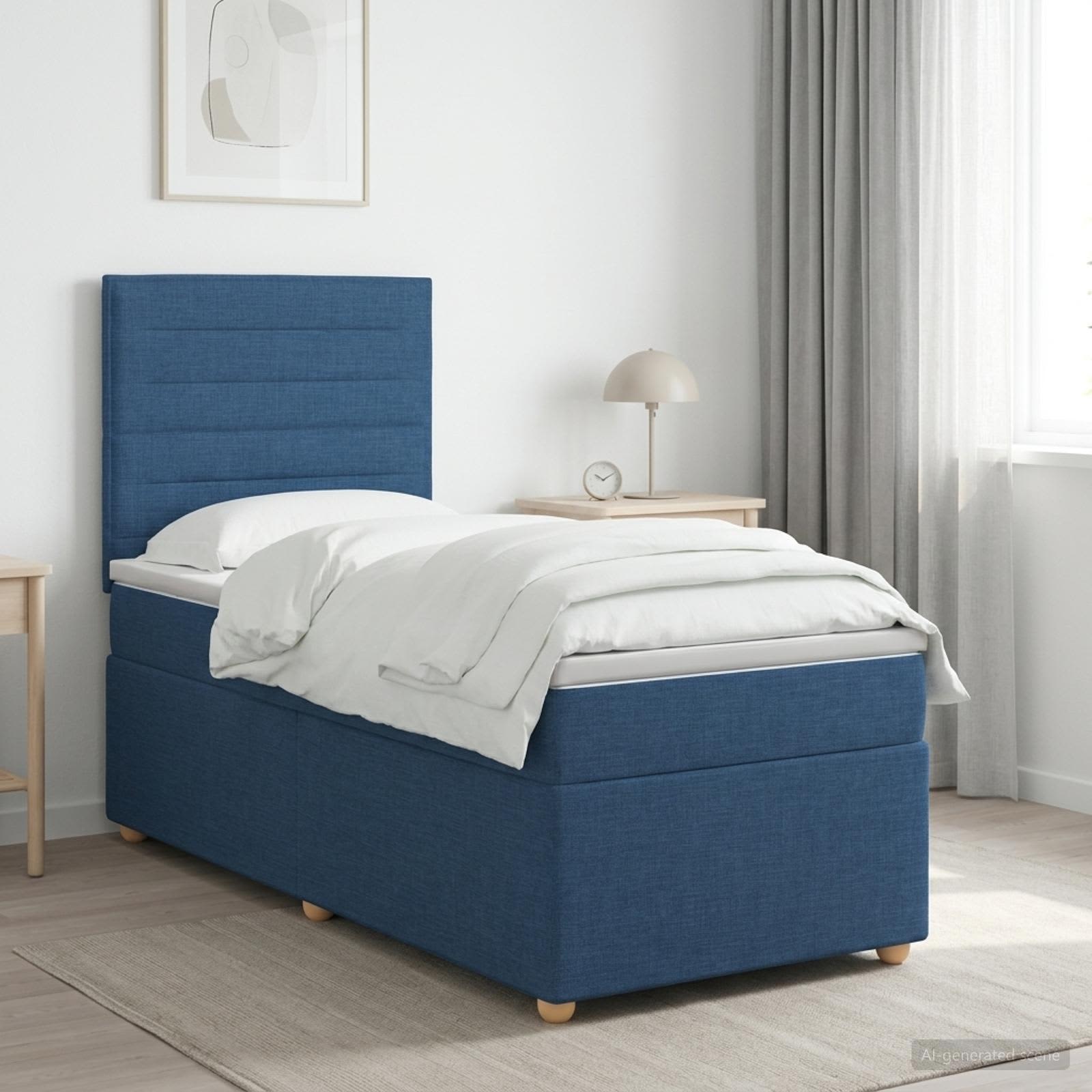Boxspringbett mit Matratze mit Kopfteil Blau 80 x 200 cm Stoff