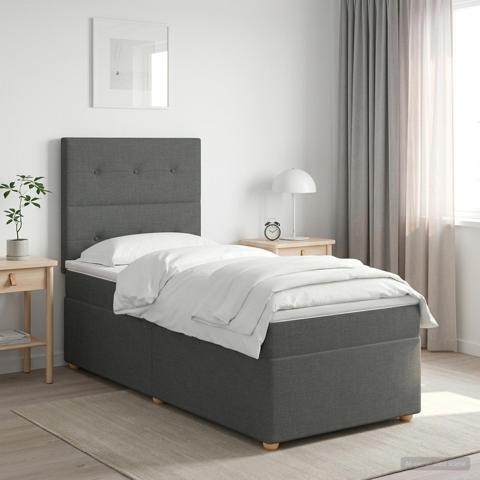 Boxspringbett mit Matratze Dunkelgrau 80 x 200 cm Stoff