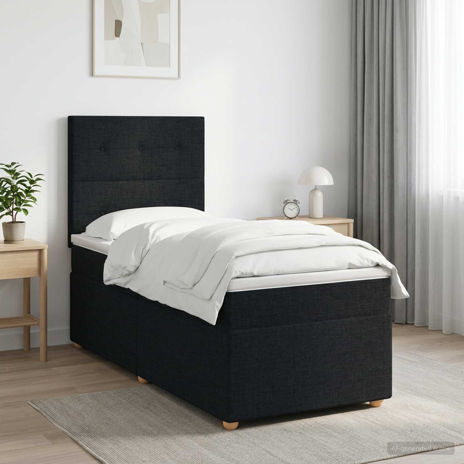 Boxspringbett mit Matratze Schwarz 80 x 200 cm Stoff