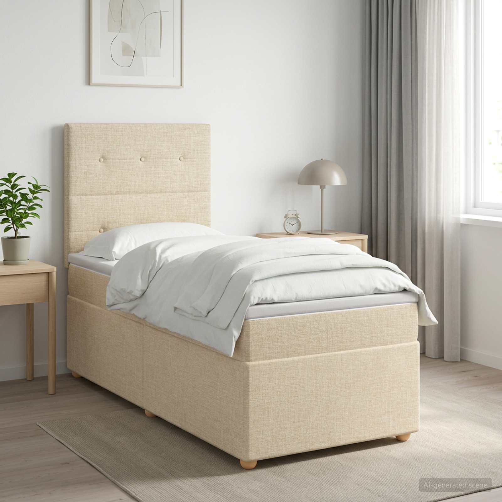 Boxspringbett mit Matratze mit Kopfteil Creme 90 x 190 cm Stoff