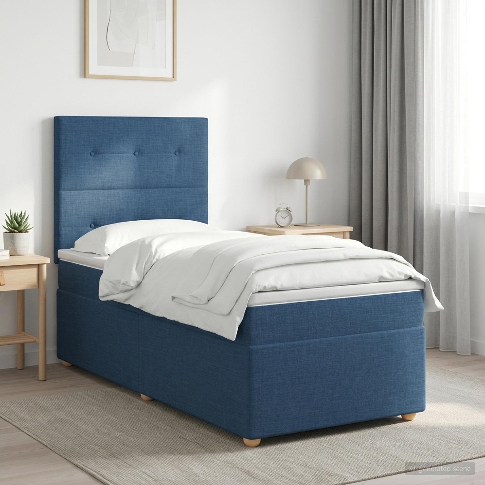 Boxspringbett mit Matratze mit Kopfteil Blau 90 x 190 cm Stoff