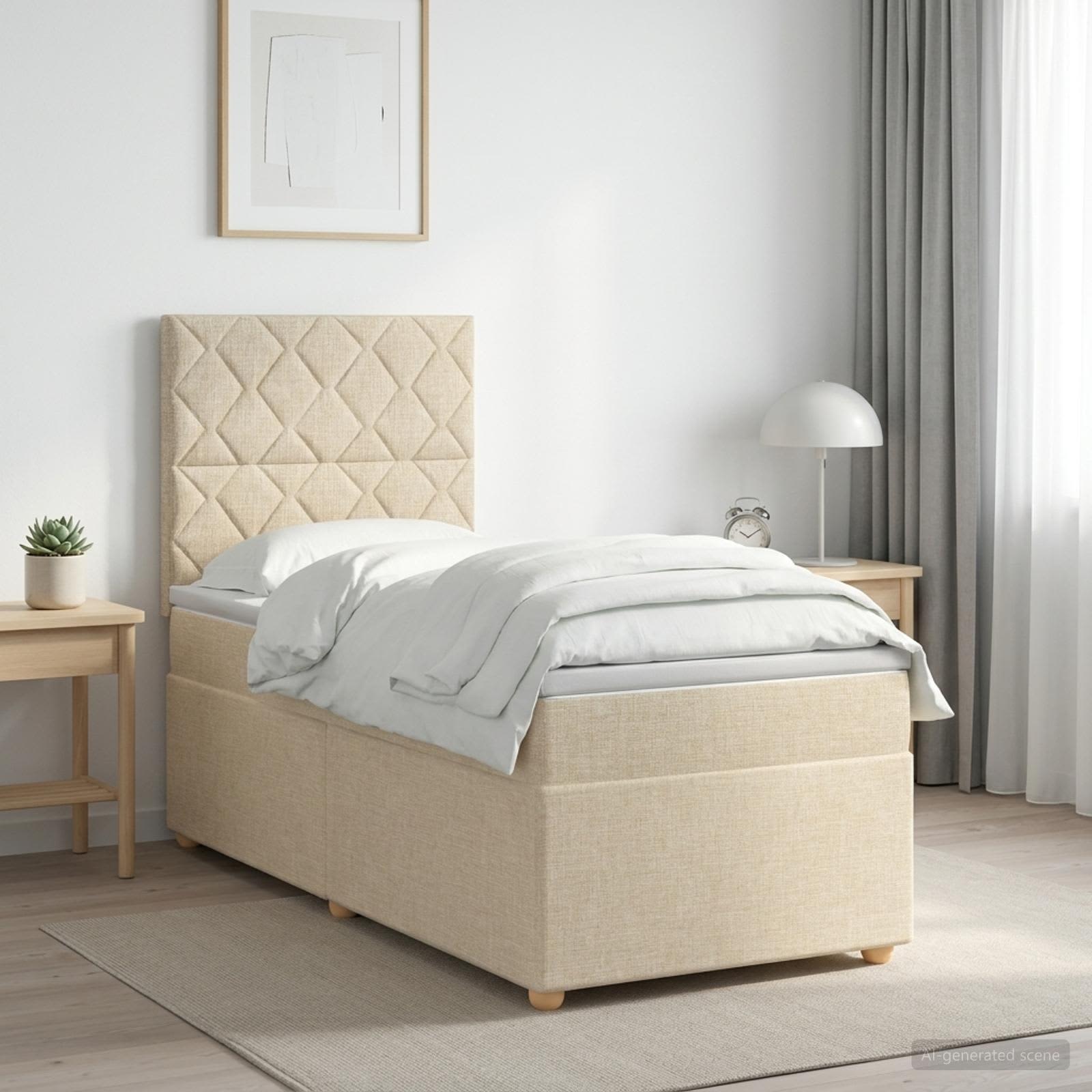 Boxspringbett mit Matratze mit Kopfteil Creme 80 x 200 cm Stoff