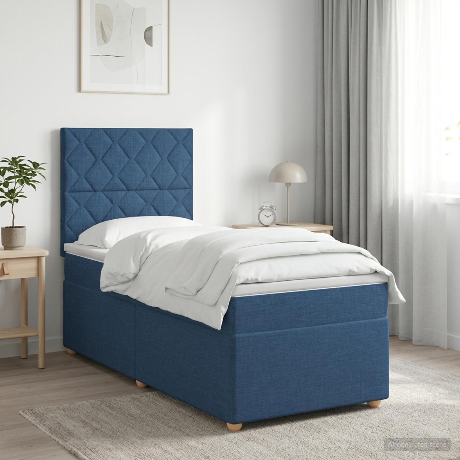 Boxspringbett mit Matratze mit Kopfteil Blau 90 x 190 cm Stoff
