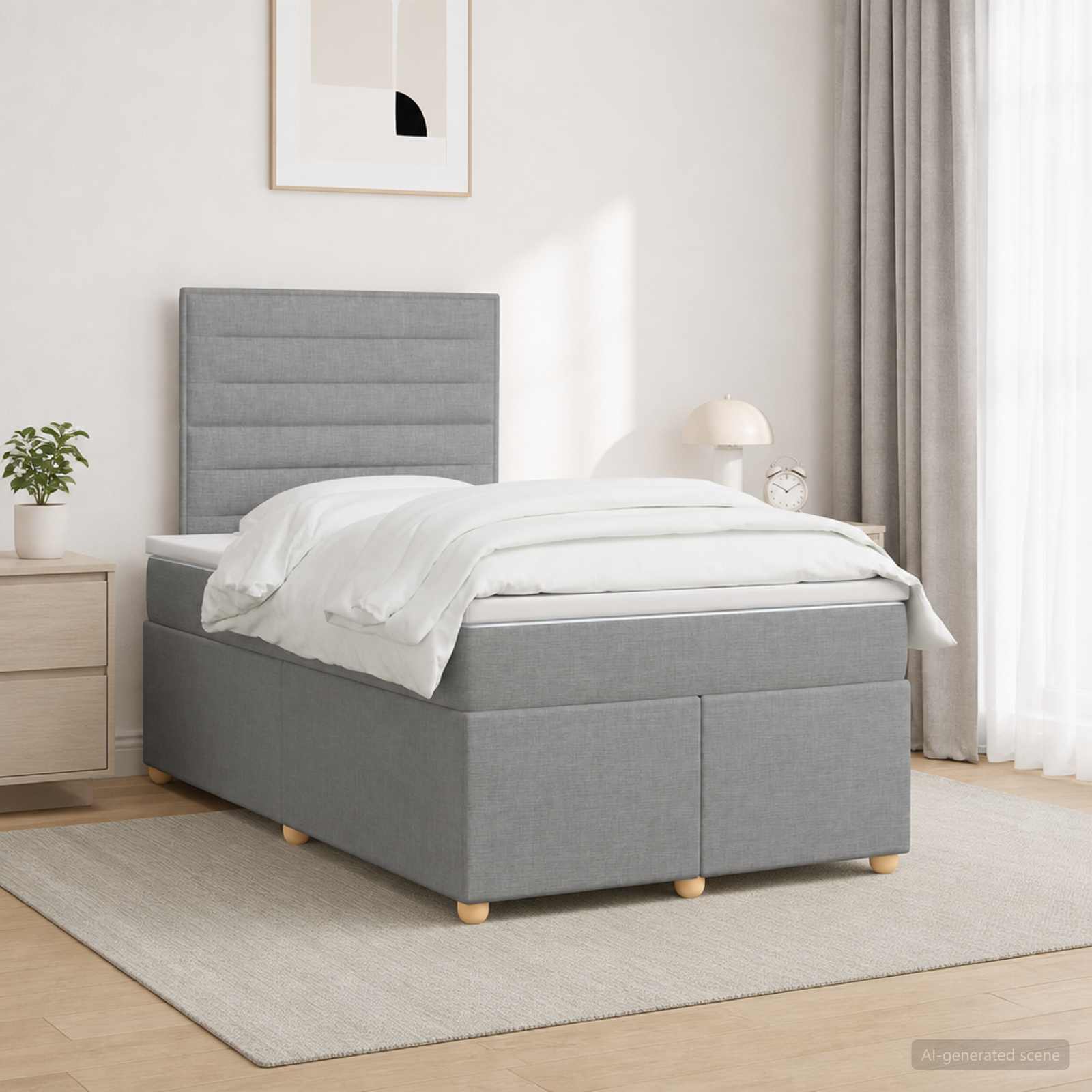Boxspringbett mit Matratze Hellgrau 120 x 190 cm Stoff