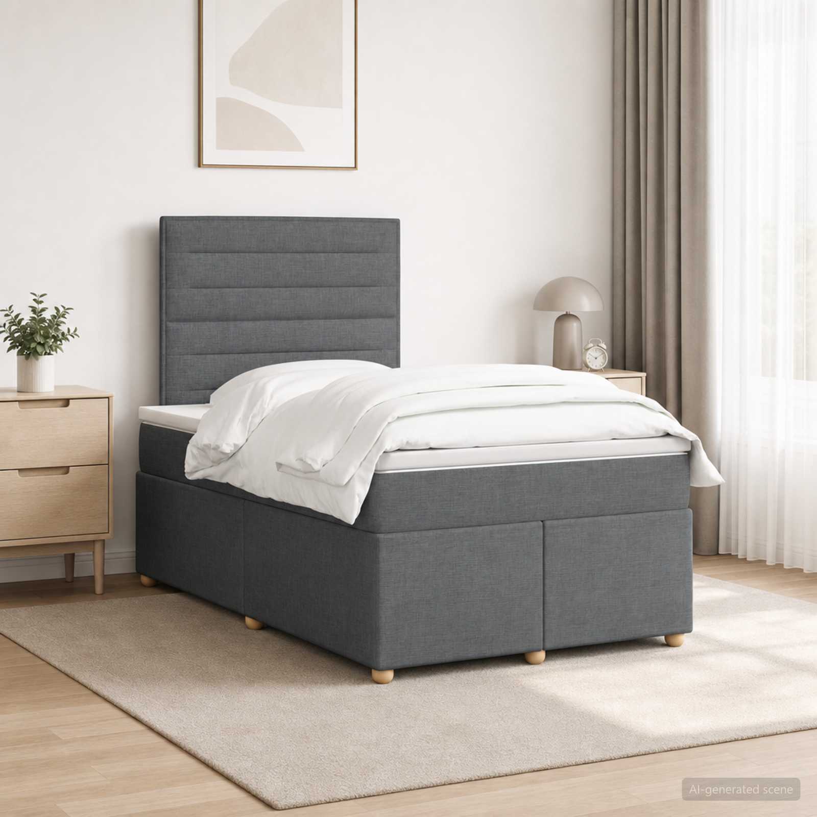 Boxspringbett mit Matratze Dunkelgrau 120 x 200 cm Stoff