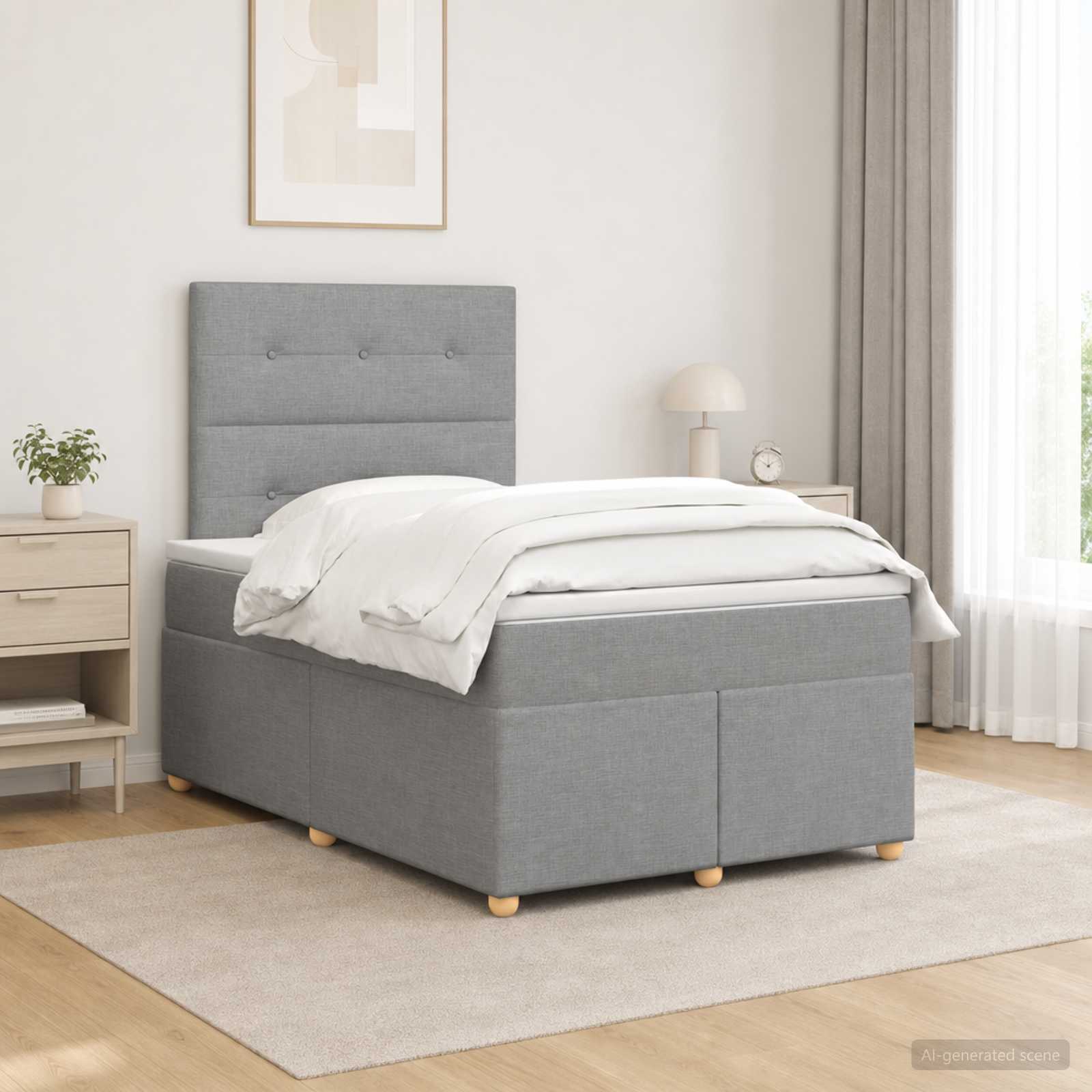 Boxspringbett mit Matratze Hellgrau 120 x 190 cm Stoff