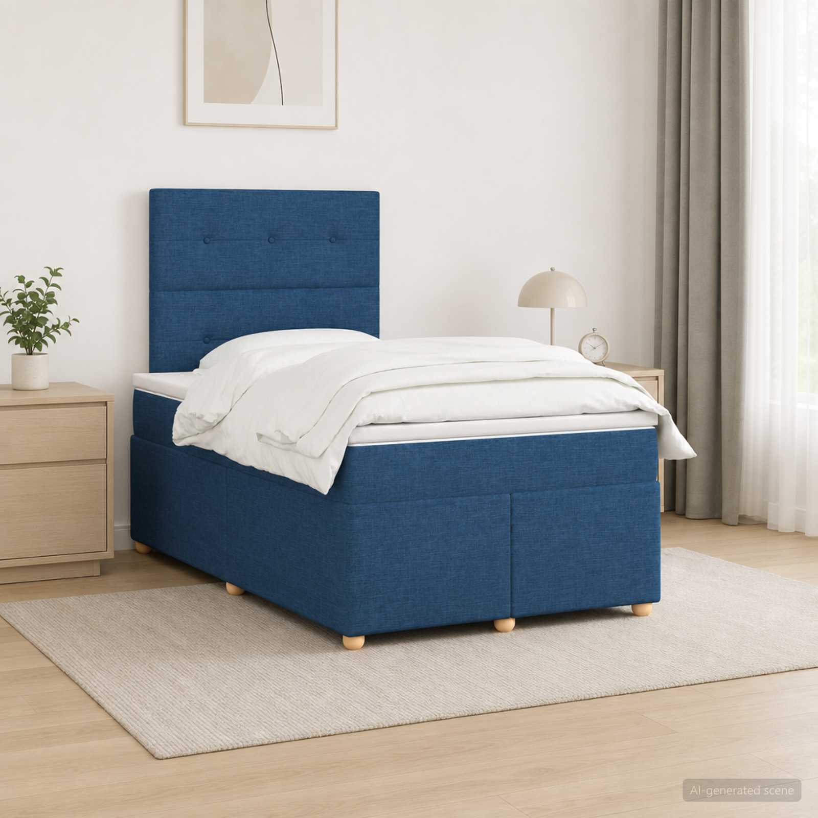 Boxspringbett mit Matratze mit Kopfteil Blau 120 x 190 cm Stoff