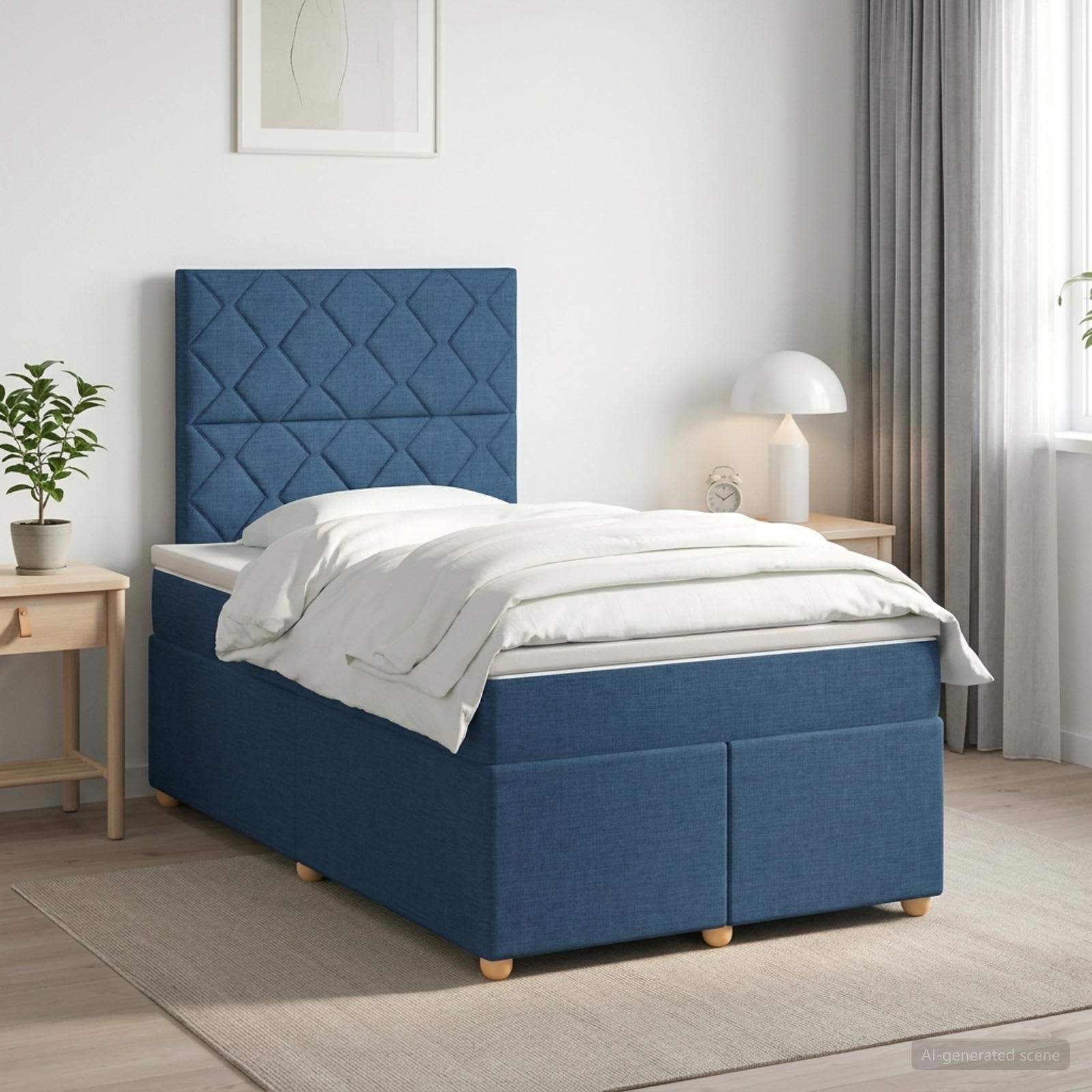 Boxspringbett mit Matratze mit Kopfteil Blau 120 x 200 cm Stoff