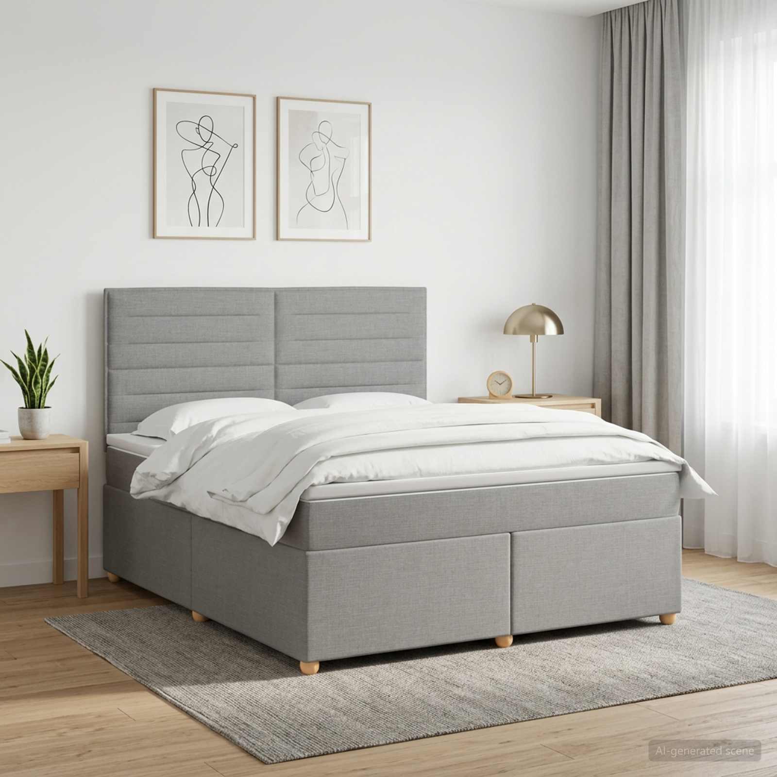 Boxspringbett mit Matratze Hellgrau 140 x 190 cm Stoff