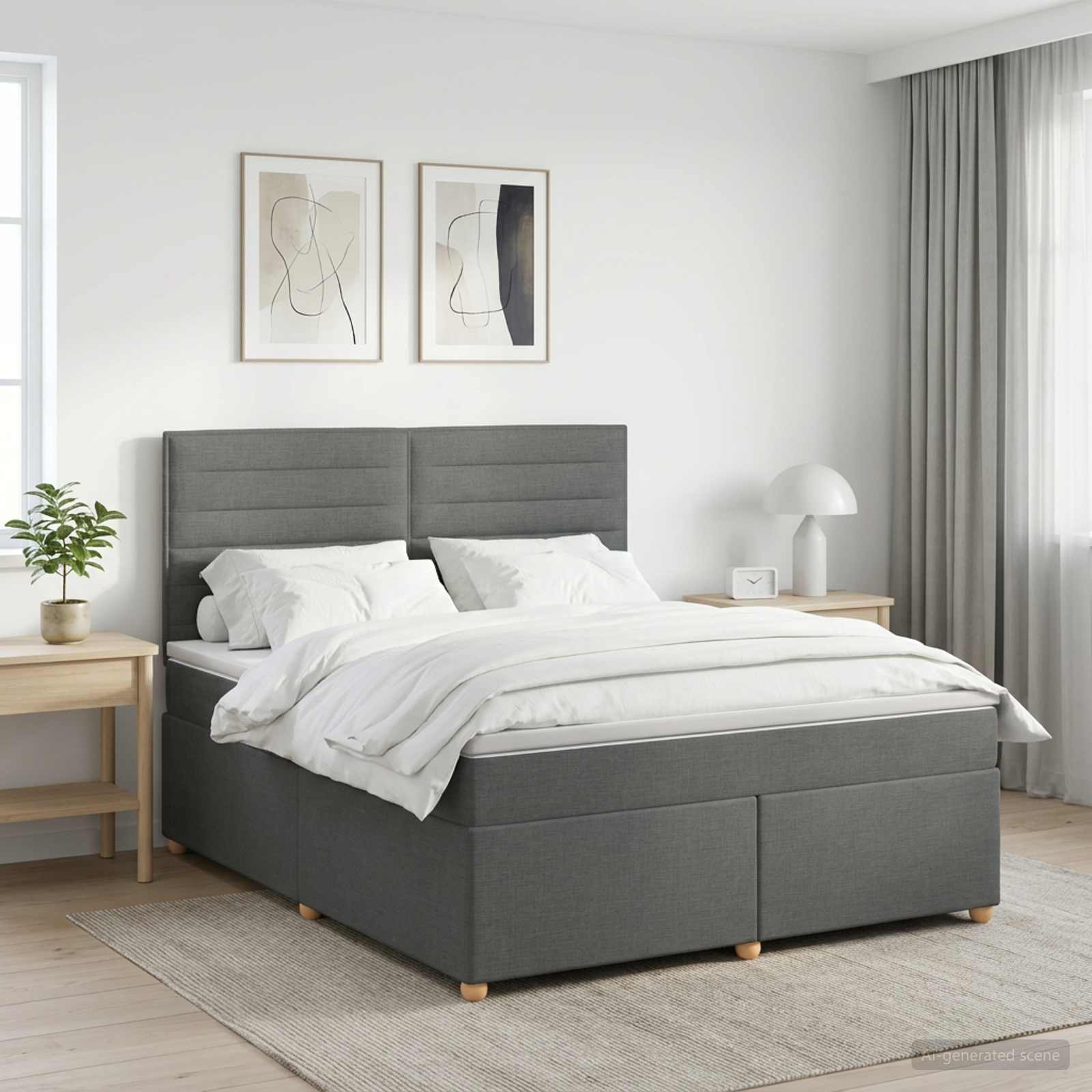 Boxspringbett mit Matratze Dunkelgrau 140 x 200 cm Stoff