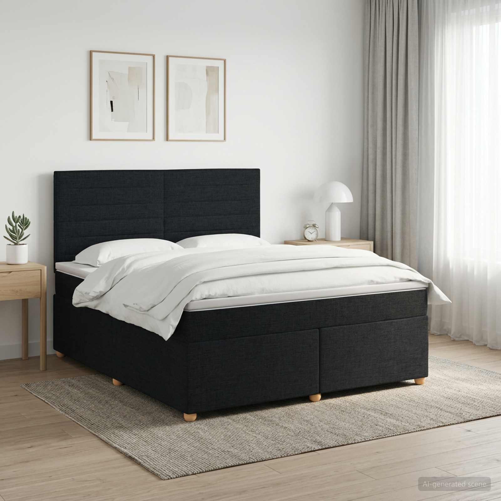 Boxspringbett mit Matratze Schwarz 140 x 200 cm Stoff