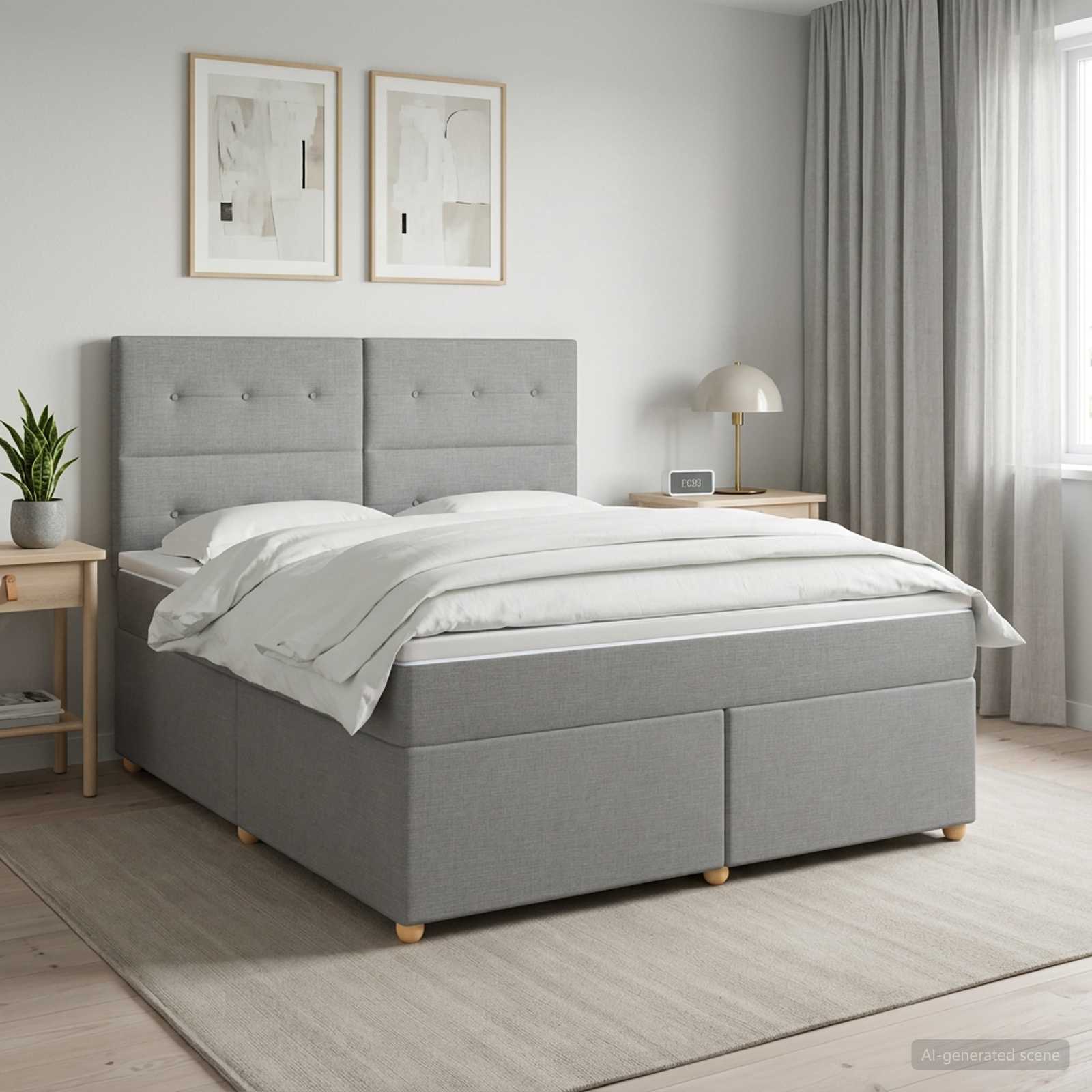 Boxspringbett mit Matratze Hellgrau 140 x 190 cm Stoff