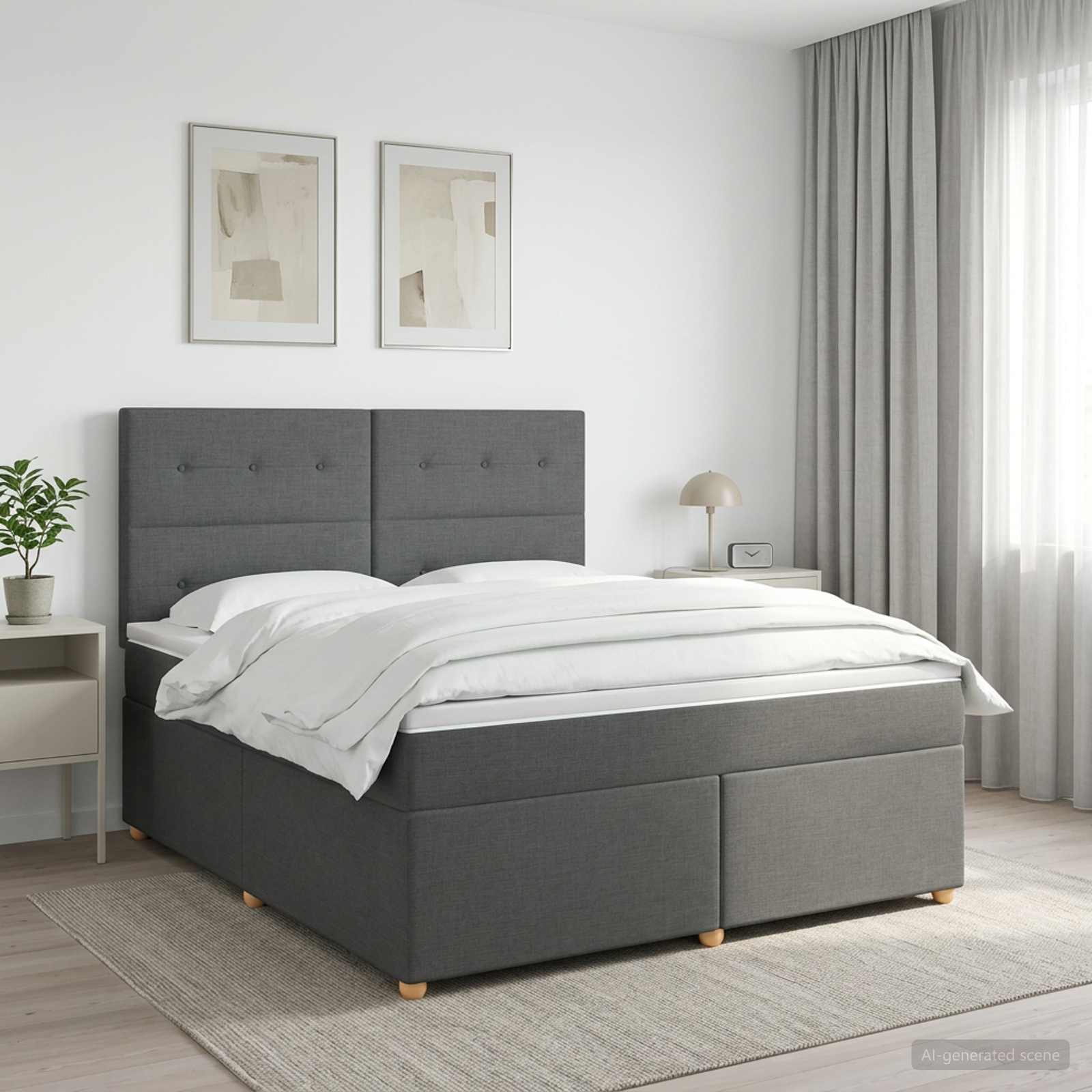 Boxspringbett mit Matratze Dunkelgrau 140 x 190 cm Stoff