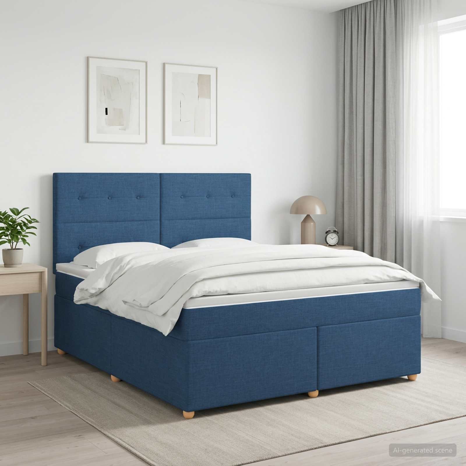 Boxspringbett mit Matratze mit Kopfteil Blau 140 x 200 cm Stoff