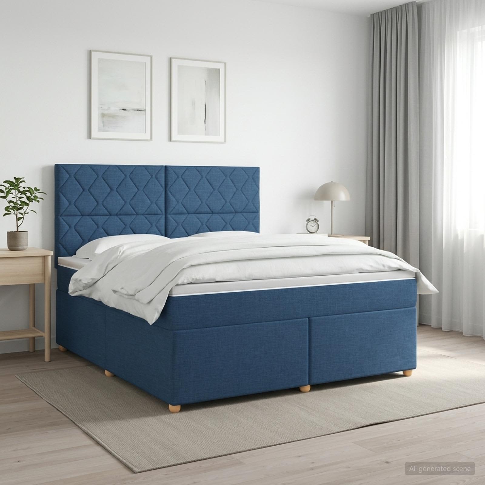 Boxspringbett mit Matratze mit Kopfteil Blau 140 x 200 cm Stoff