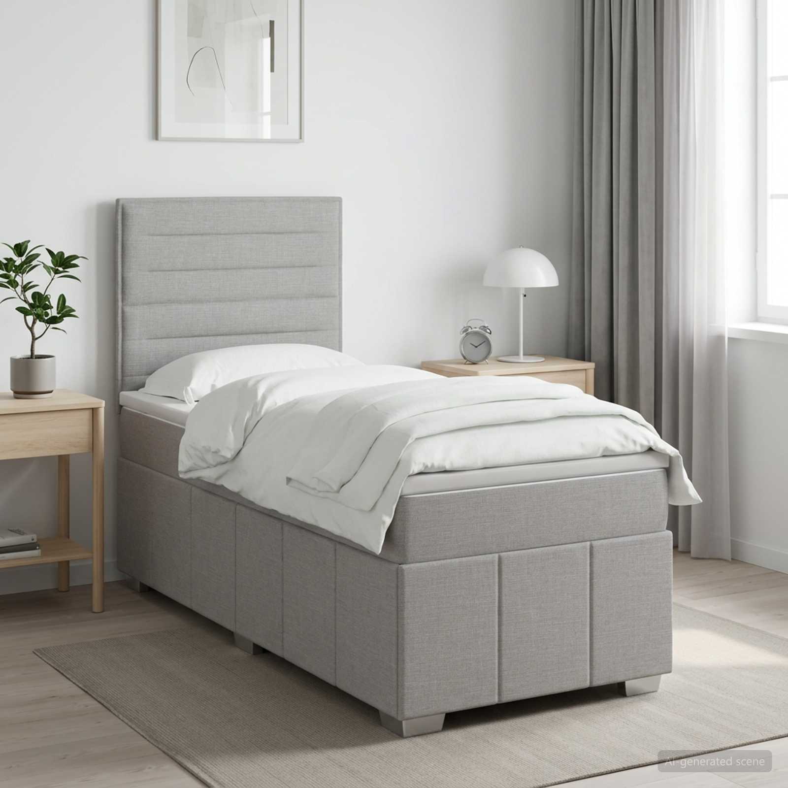 Boxspringbett mit Matratze Hellgrau 100 x 200 cm Stoff