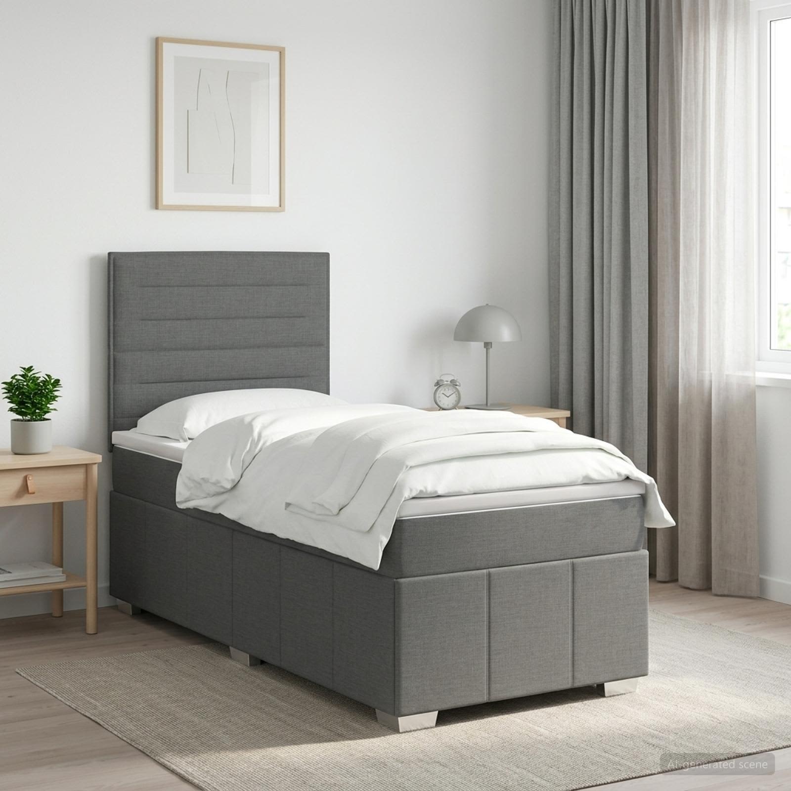 Boxspringbett mit Matratze Dunkelgrau 100 x 200 cm Stoff