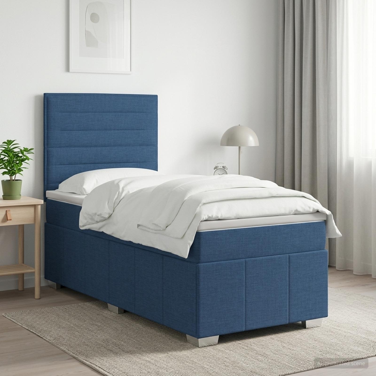 Boxspringbett mit Matratze mit Kopfteil Blau 90 x 200 cm Stoff