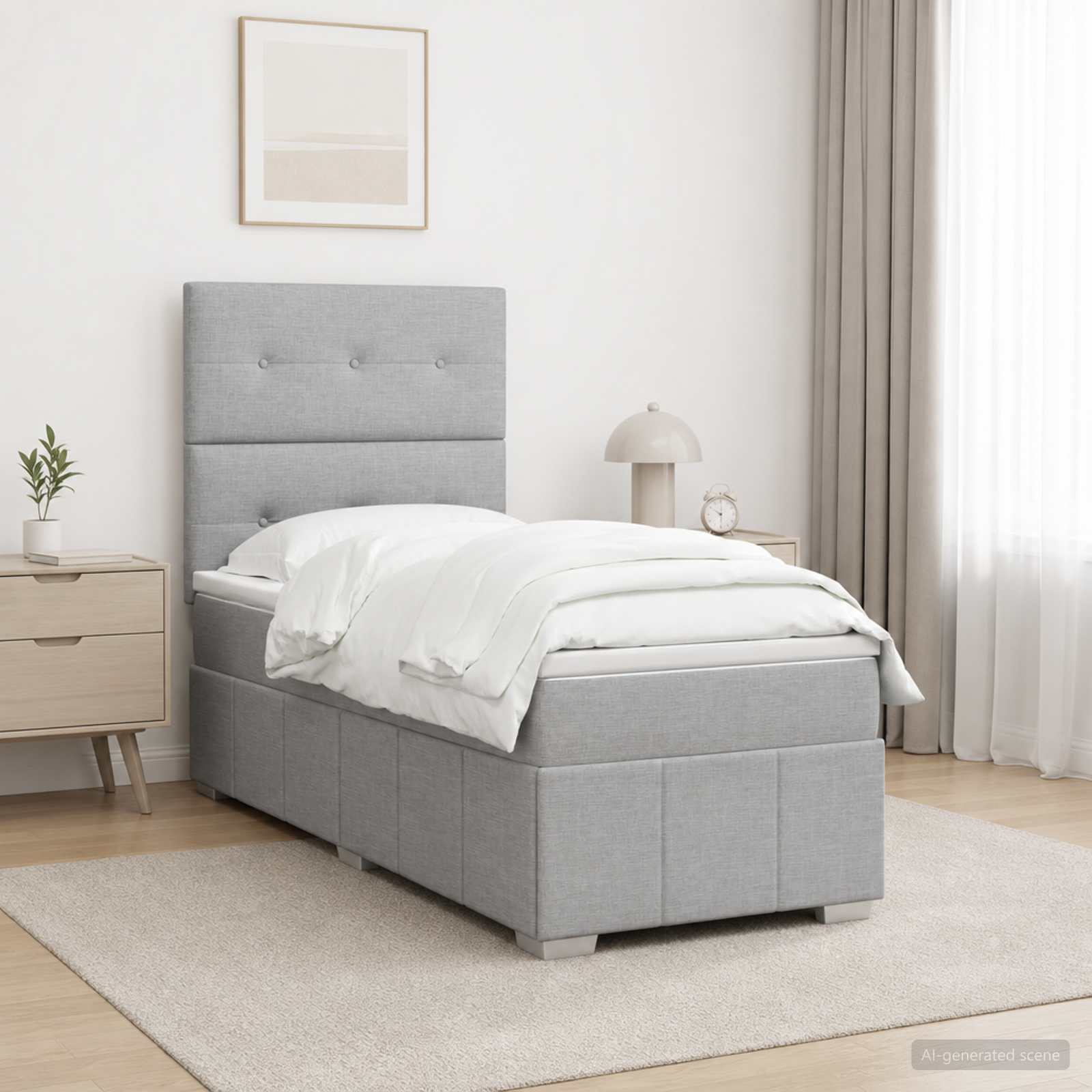 Boxspringbett mit Matratze Hellgrau 100 x 200 cm Stoff