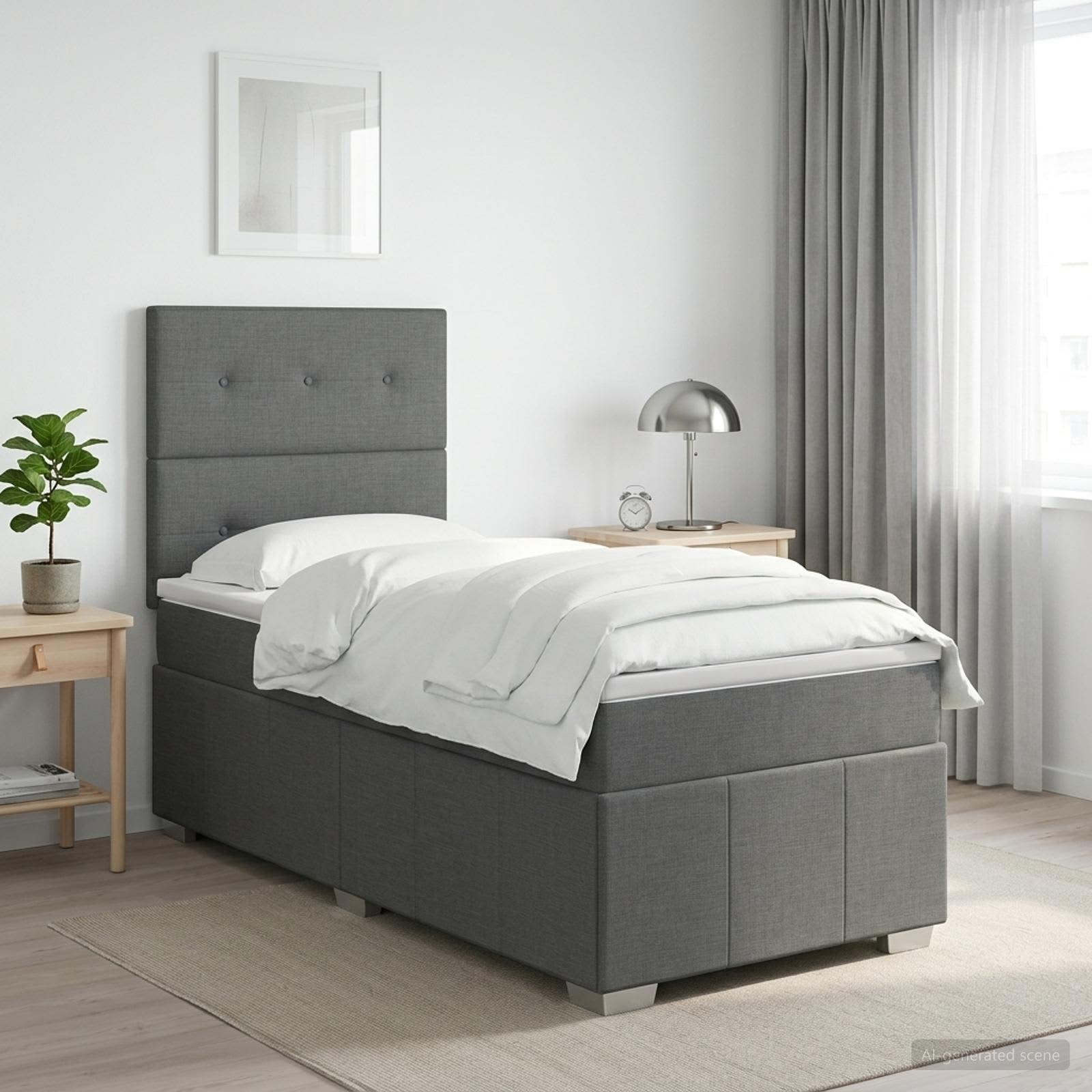 Boxspringbett mit Matratze Dunkelgrau 100 x 200 cm Stoff