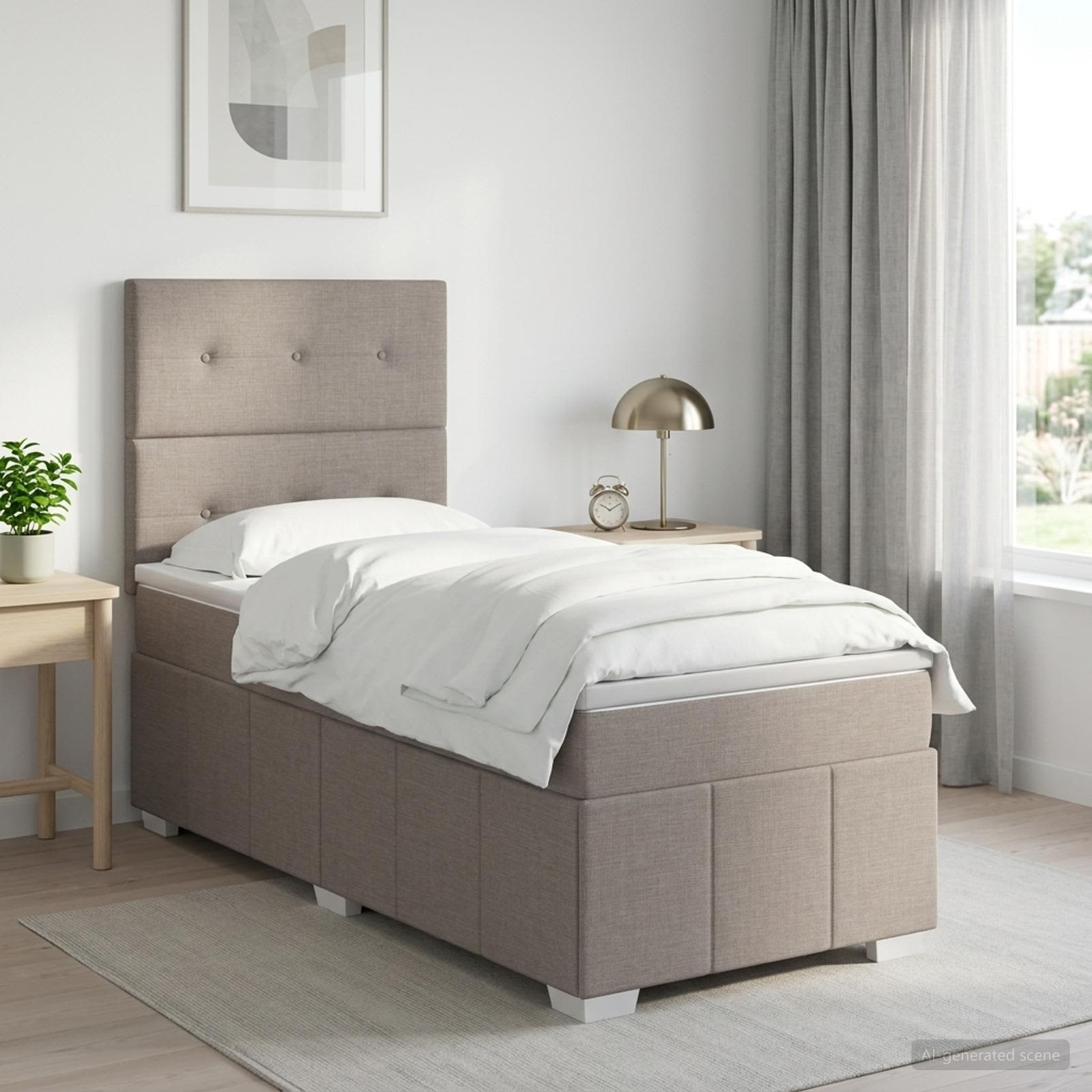 Boxspringbett mit Matratze Taupe 100 x 200 cm Stoff
