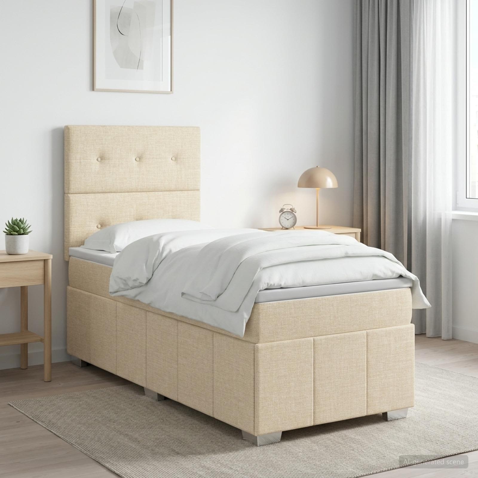 Boxspringbett mit Matratze mit Kopfteil Creme 90 x 200 cm Stoff