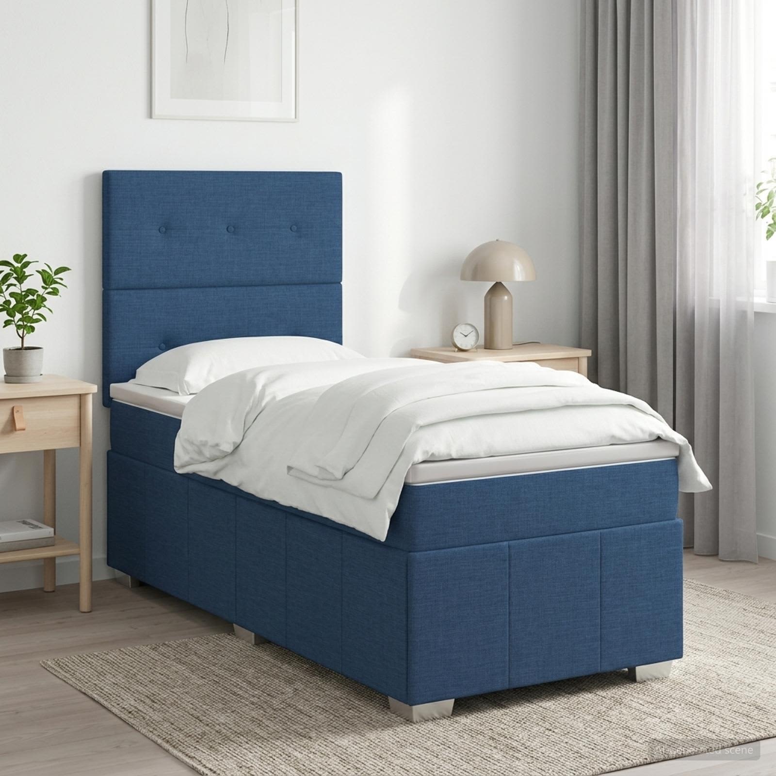 Boxspringbett mit Matratze mit Kopfteil Blau 100 x 200 cm Stoff