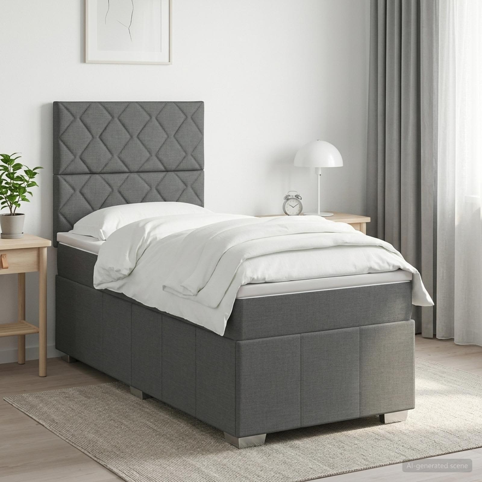 Boxspringbett mit Matratze Dunkelgrau Einzeln Stoff