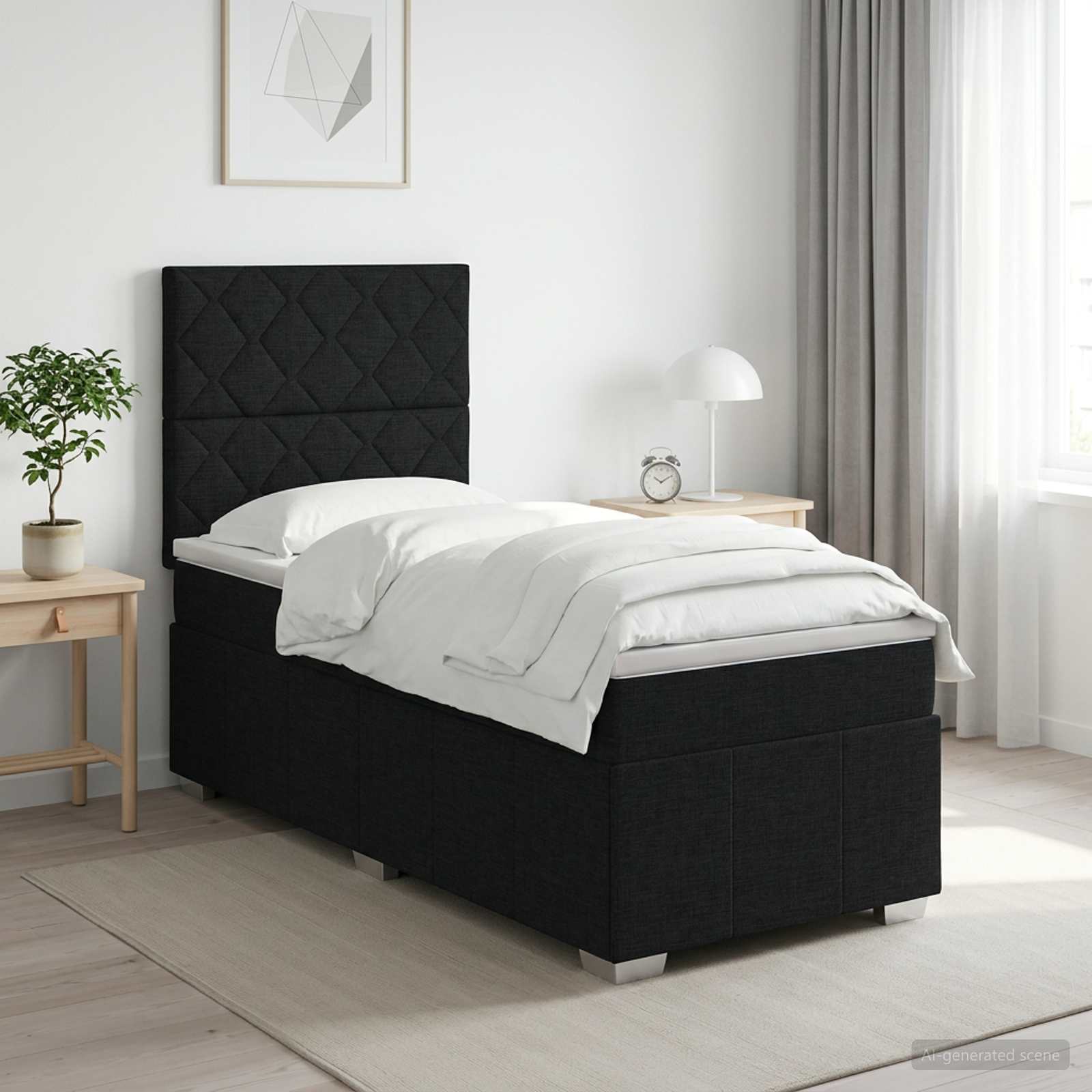 Boxspringbett mit Matratze Schwarz 100 x 200 cm Stoff
