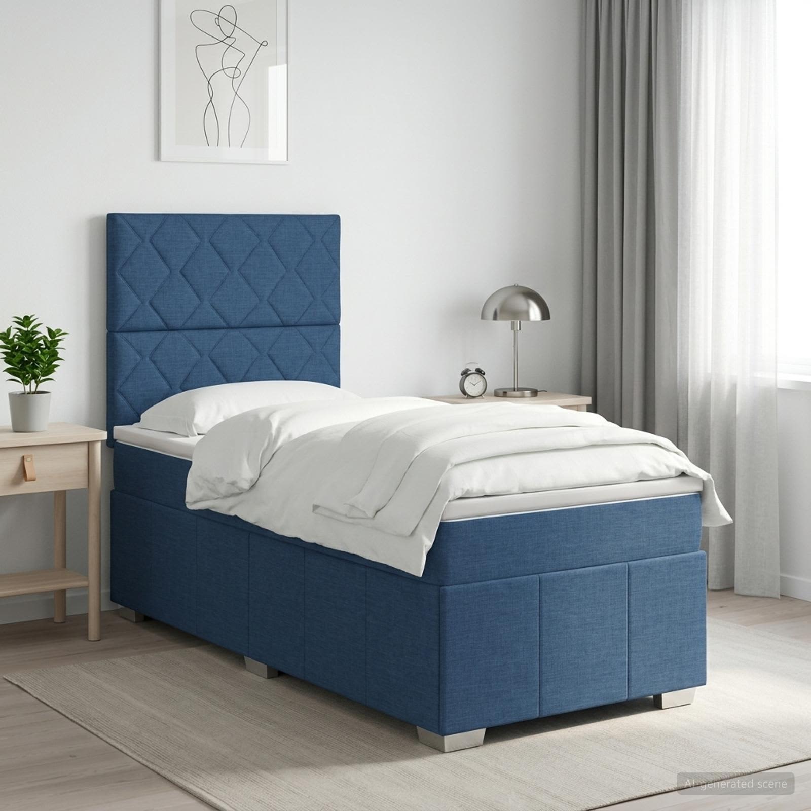 Boxspringbett mit Matratze mit Kopfteil Blau 100 x 200 cm Stoff