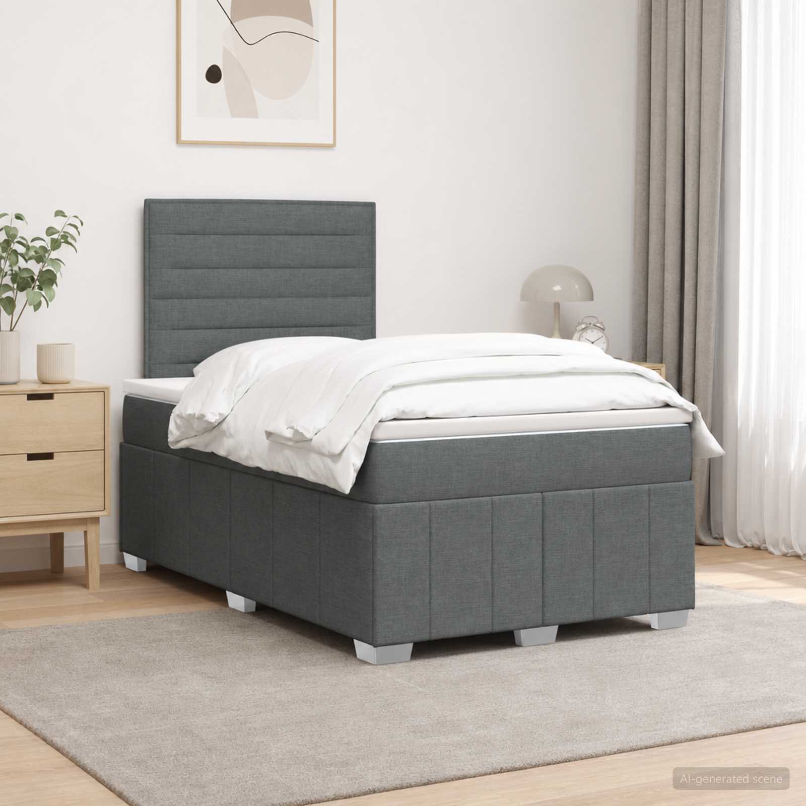 Boxspringbett mit Matratze Dunkelgrau 120 x 190 cm Stoff
