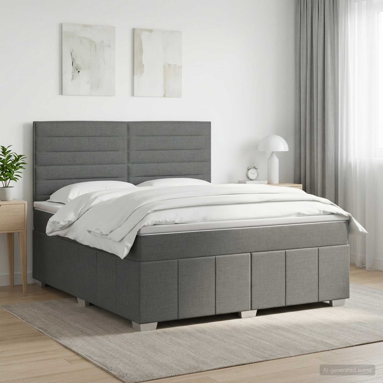 Boxspringbett mit Matratze Dunkelgrau 140 x 200 cm Stoff