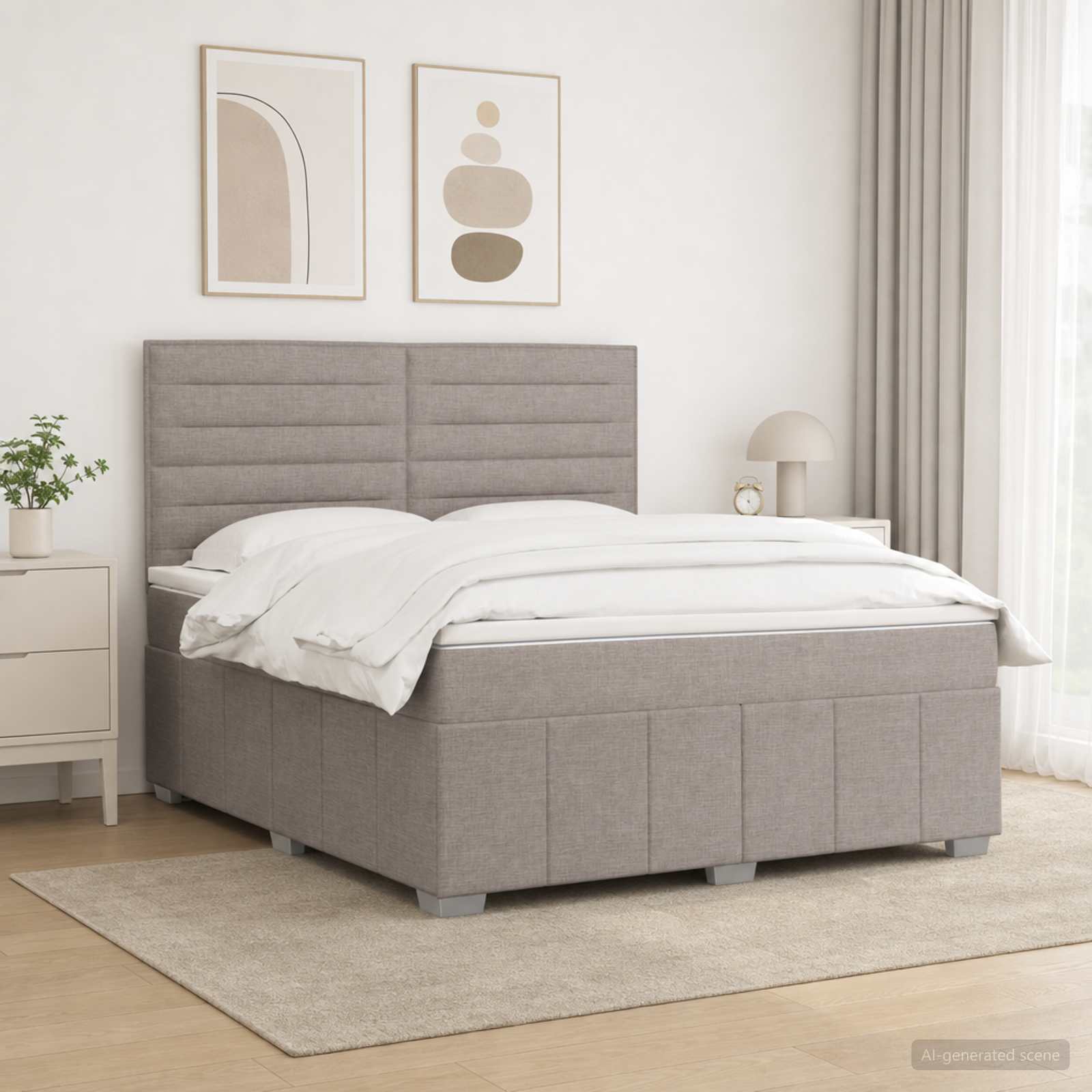 Boxspringbett mit Matratze Taupe 140 x 190 cm Stoff