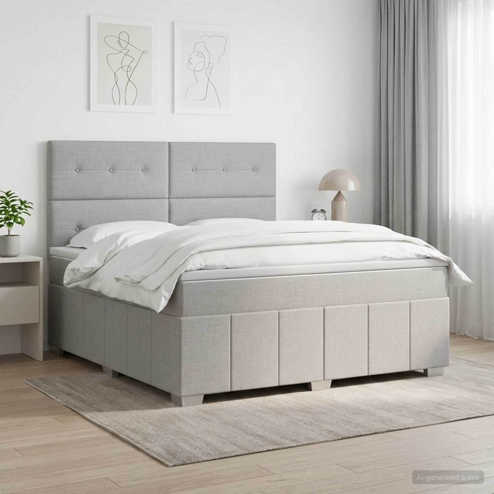 Boxspringbett mit Matratze Hellgrau 140 x 200 cm Stoff
