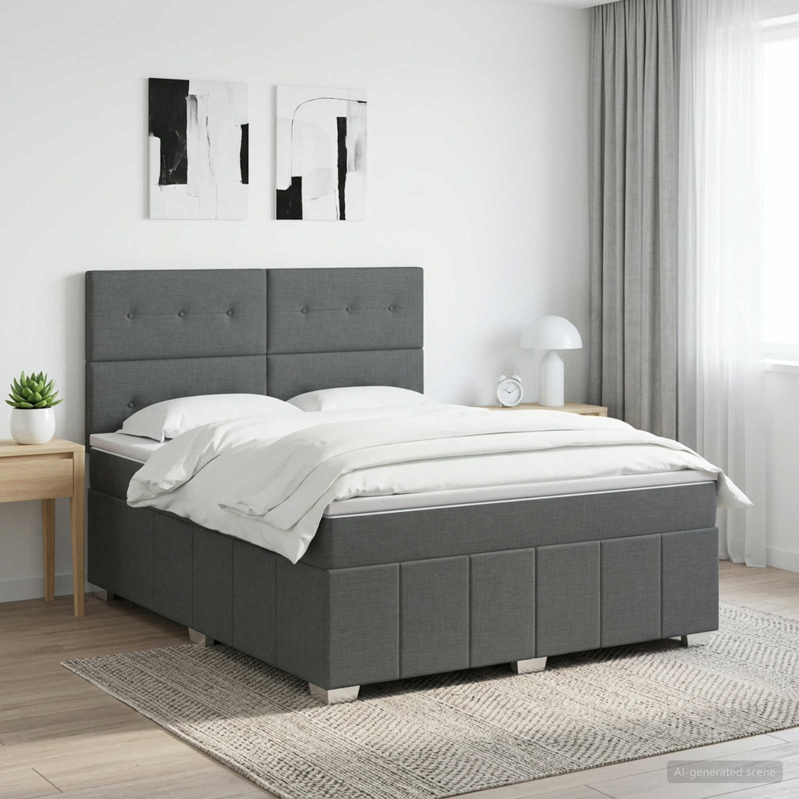 Boxspringbett mit Matratze Dunkelgrau 140 x 190 cm Stoff