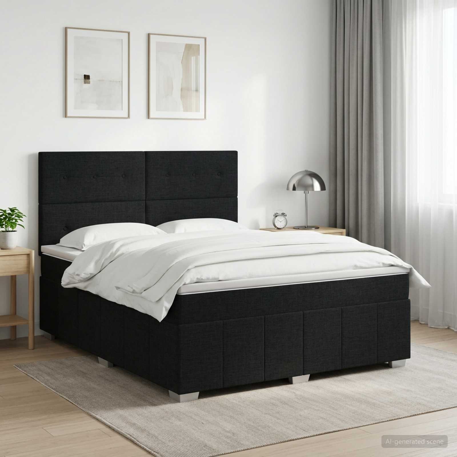 Boxspringbett mit Matratze Schwarz 140 x 190 cm Stoff