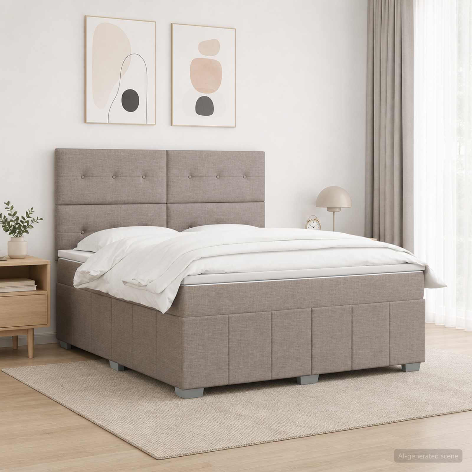 Boxspringbett mit Matratze Taupe 140 x 190 cm Stoff