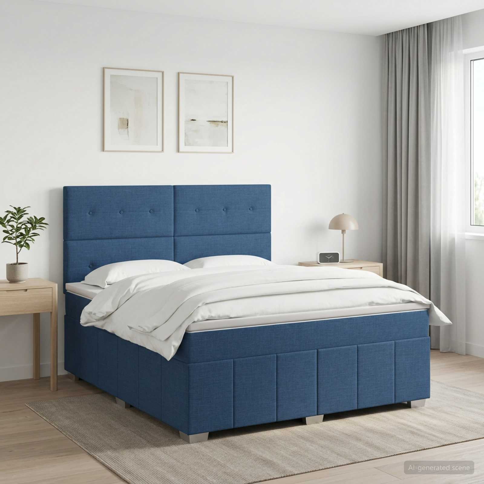 Boxspringbett mit Matratze mit Kopfteil Blau 140 x 200 cm Stoff