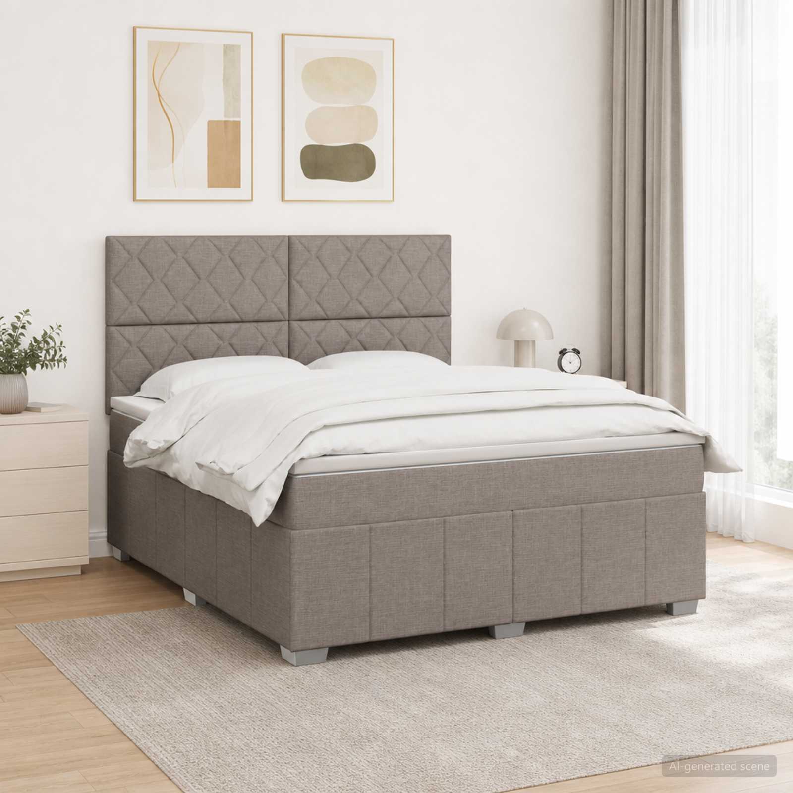 Boxspringbett mit Matratze Taupe 140 x 190 cm Stoff