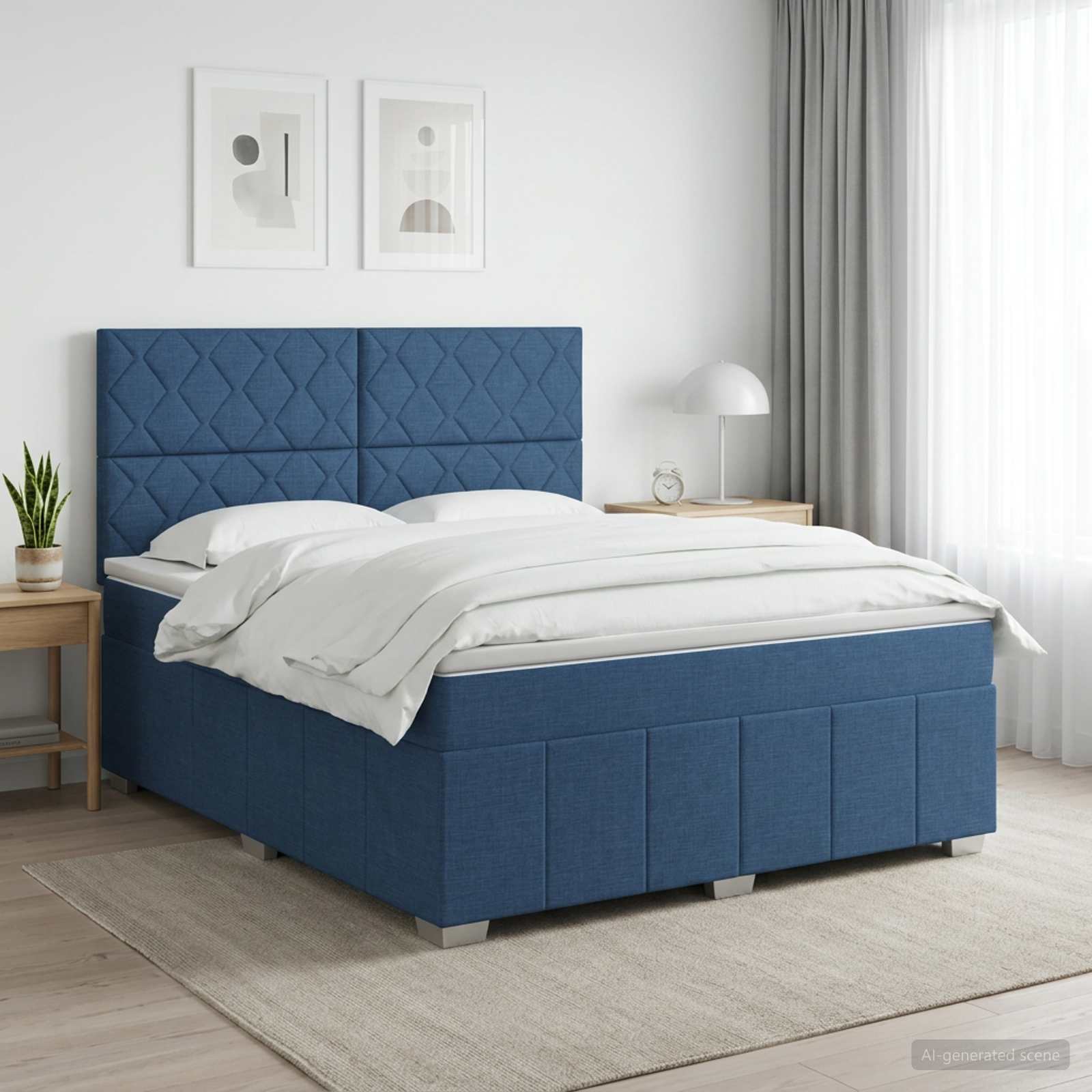 Boxspringbett mit Matratze mit Kopfteil Blau 140 x 200 cm Stoff