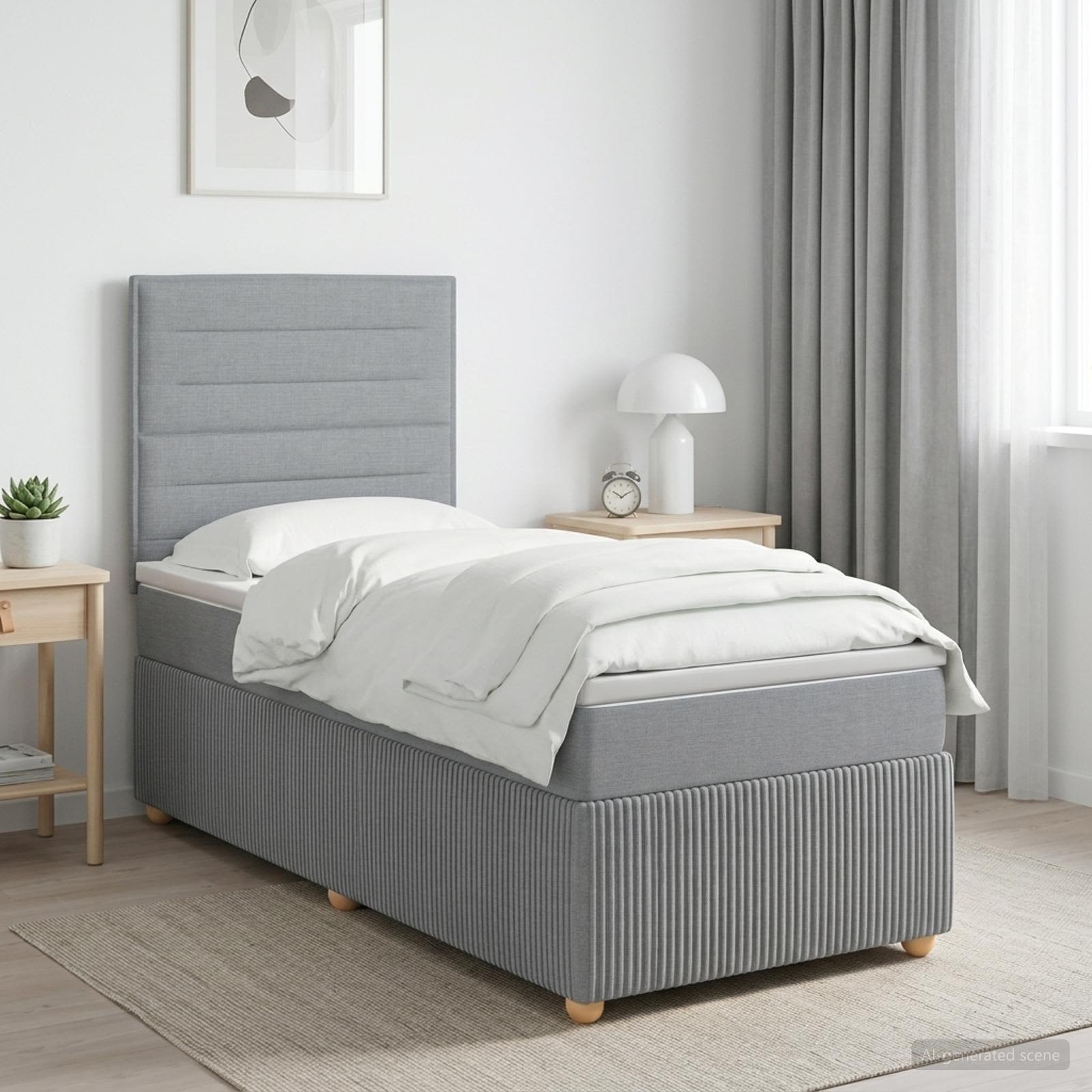 Boxspringbett mit Matratze Hellgrau 100 x 200 cm Stoff