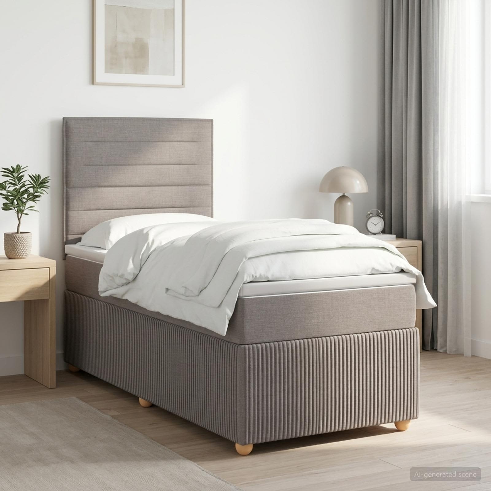 Boxspringbett mit Matratze mit Kopfteil Taupe 90 x 190 cm Stoff