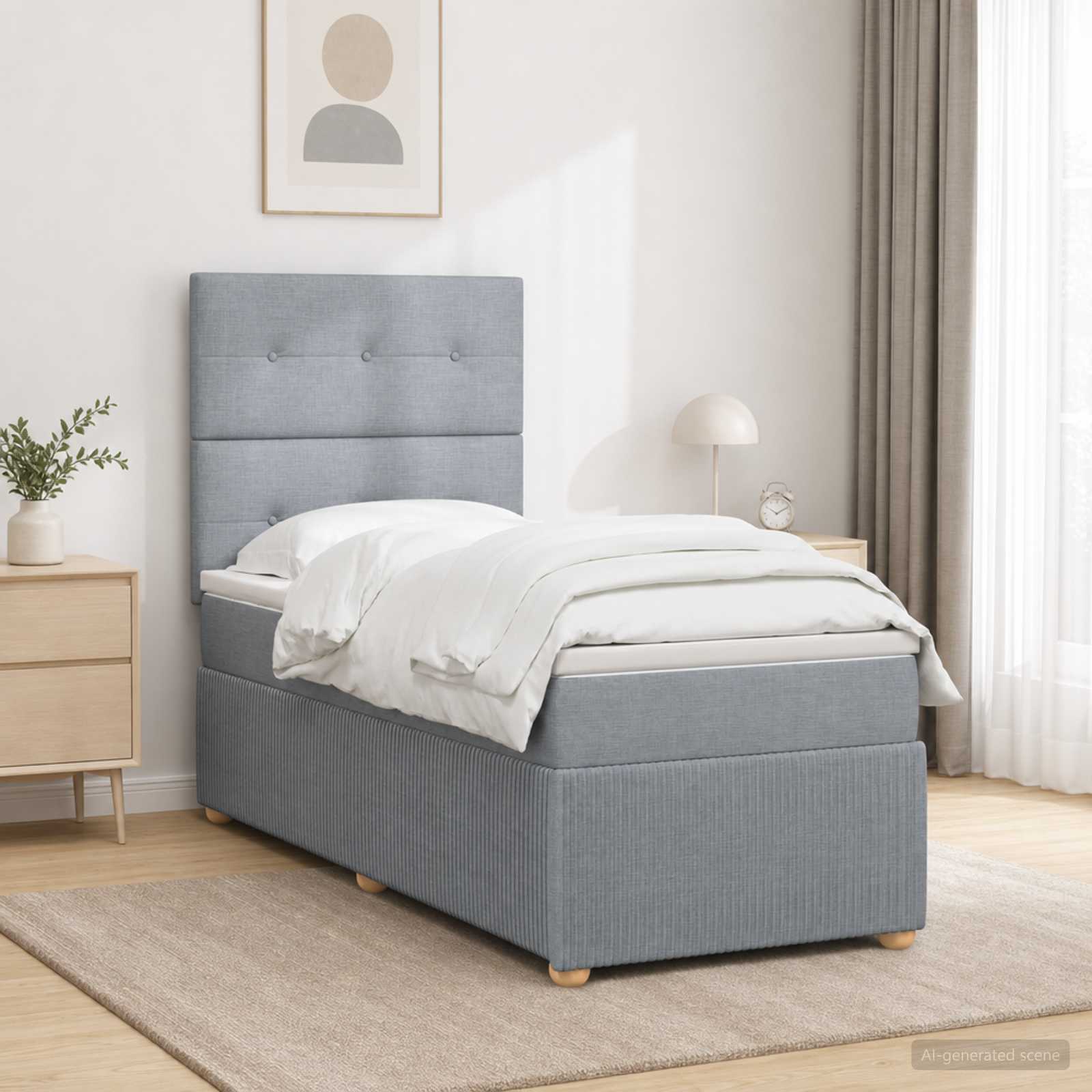 Boxspringbett mit Matratze Hellgrau 80 x 200 cm Stoff